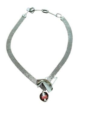 Anne-Marie Chagnon Canadian Brutalist Mesh Necklace Glass Orb Silver Tone 18”